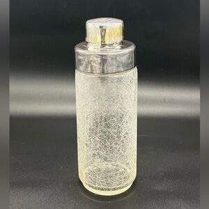 Vintage MCM Style Clear Crackle Glass Cocktail Shaker Mixer Silver Tone Lid